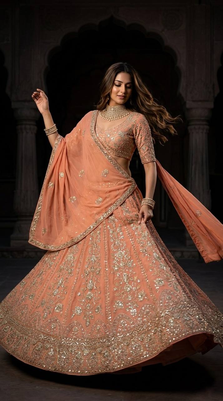 Premium Faux Georgette Lehanga Choli with Coding Sequins Work