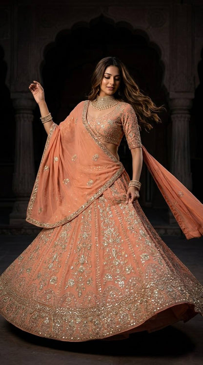 Premium Faux Georgette Lehanga Choli with Coding Sequins Work