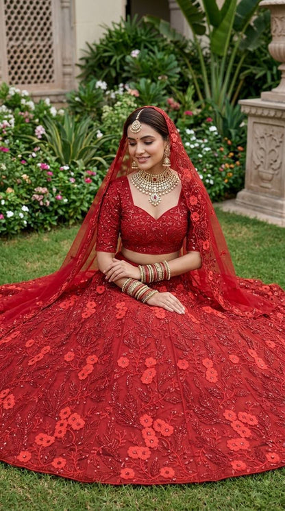 Premium Embroidered Butterfly Net Lehenga Choli Set