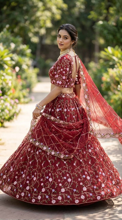 Premium Embroidered Sequins Soft Net Lehenga Choli Set