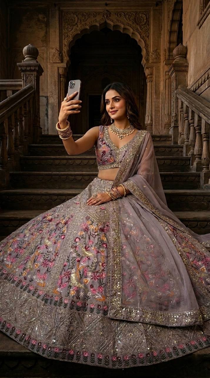 Royal Blue Satin Silk Lehenga choli Set