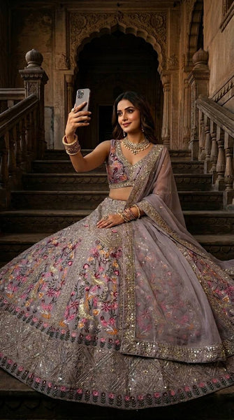 Royal Blue Satin Silk Lehenga choli Set