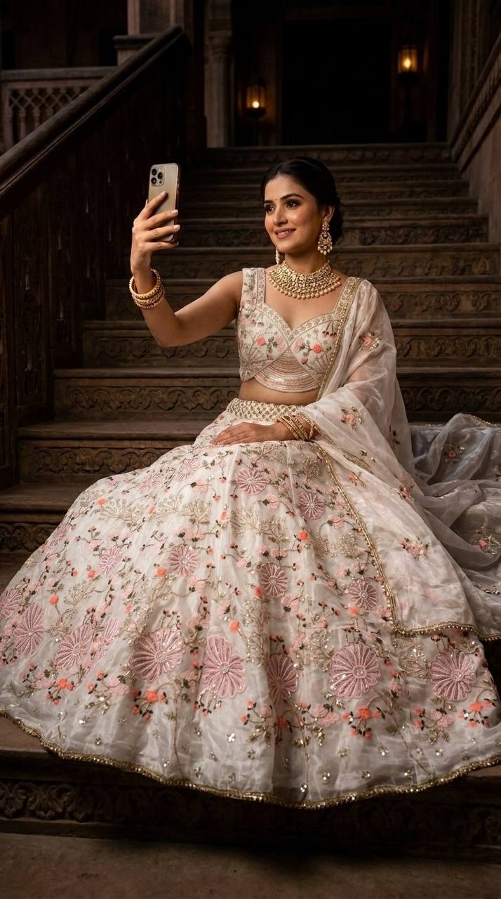 Elegant Tabby Silk Lehenga Choli with Pearl Sequins Embroidery