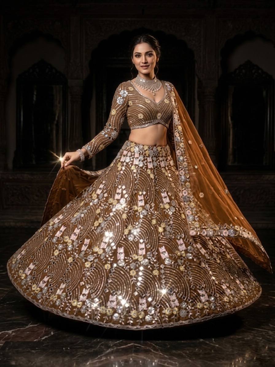 Premium Butterfly Net Lehenga with Real Mirror Sequins Work