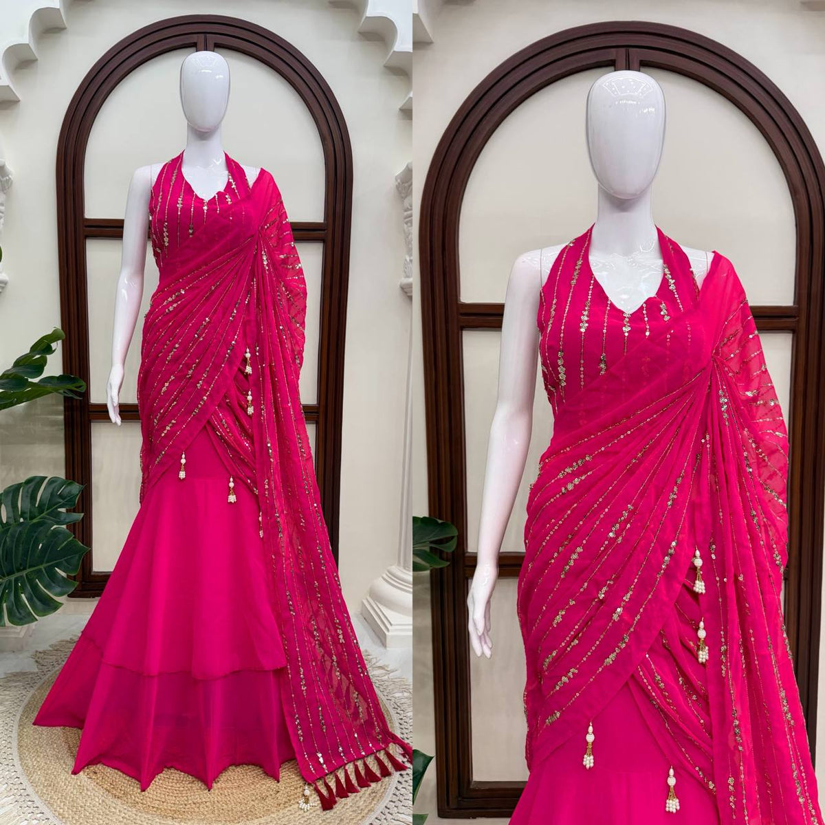 Fish Cut Lehenga Saree – Premium Faux Georgette Designer Party Wear Lehenga Saree