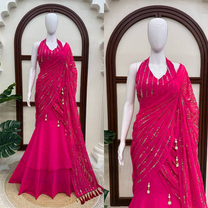 Fish Cut Lehenga Saree – Premium Faux Georgette Designer Party Wear Lehenga Saree