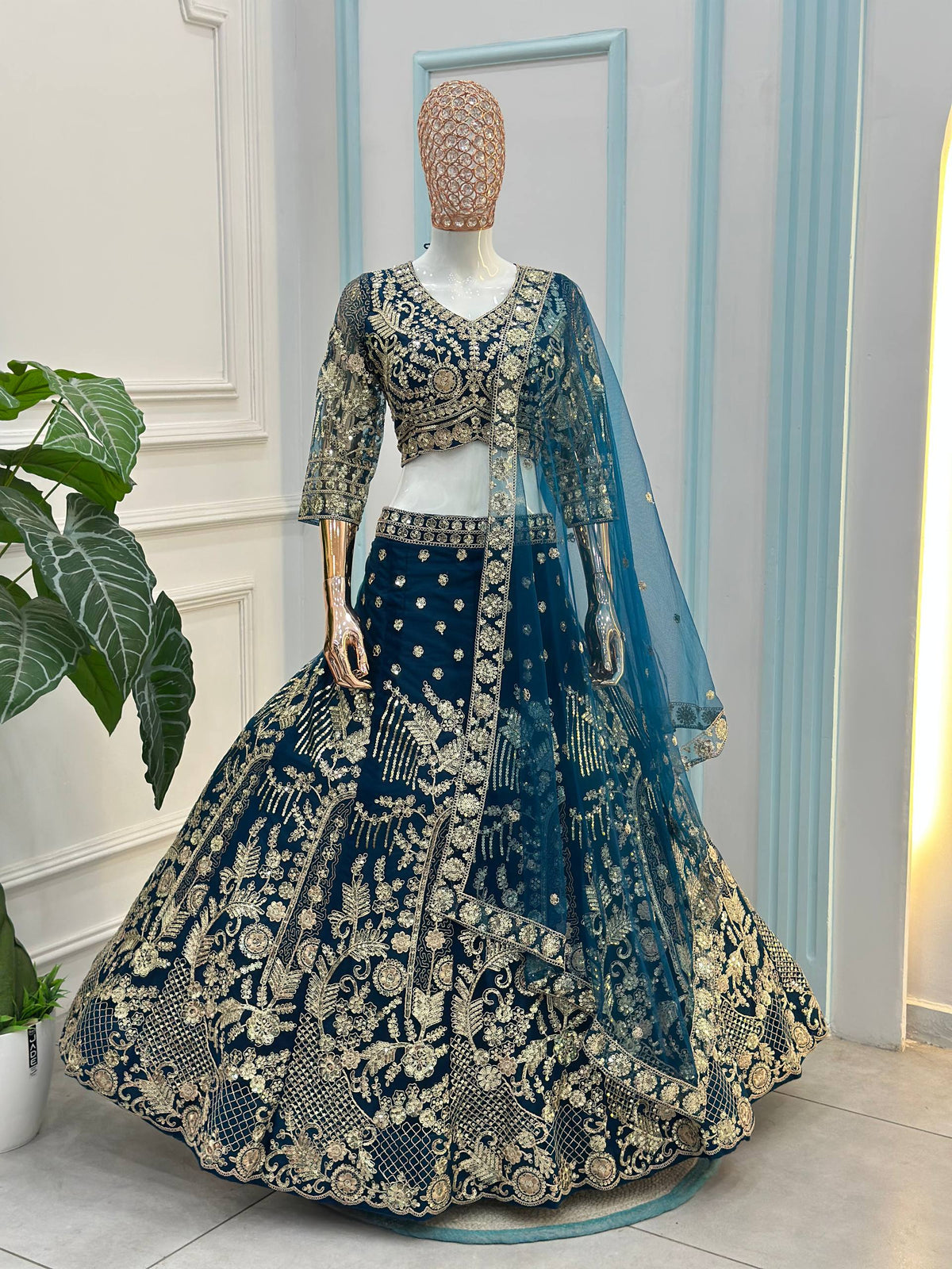 Designer Butterfly Net Lehenga Choli with Sequins & Cording Embroidery Work | Semi-Stitched Wedding & Party Wear Lehenga