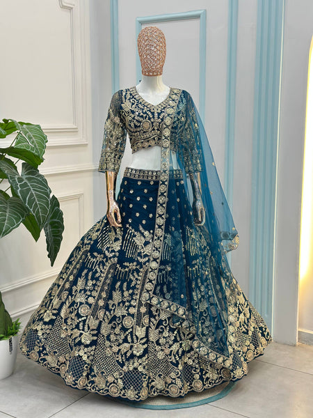Designer Butterfly Net Lehenga Choli with Sequins & Cording Embroidery Work | Semi-Stitched Wedding & Party Wear Lehenga