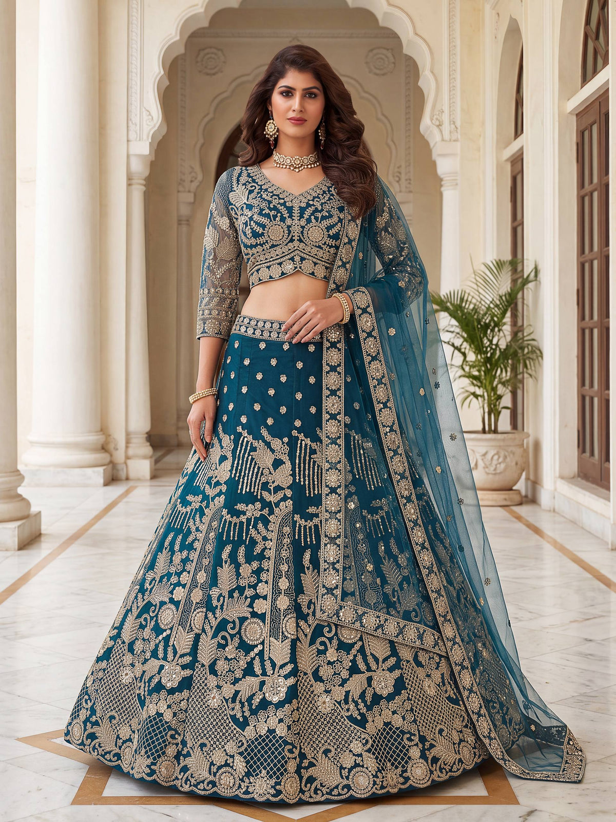 Designer Butterfly Net Lehenga Choli with Sequins & Cording Embroidery Work | Semi-Stitched Wedding & Party Wear Lehenga
