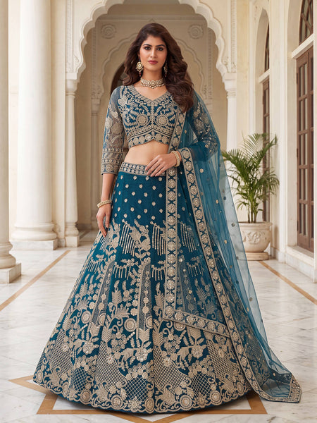 Designer Butterfly Net Lehenga Choli with Sequins & Cording Embroidery Work | Semi-Stitched Wedding & Party Wear Lehenga
