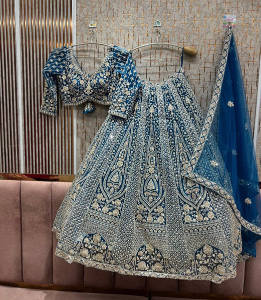 Blue Color Net Wedding Lehenga Choli