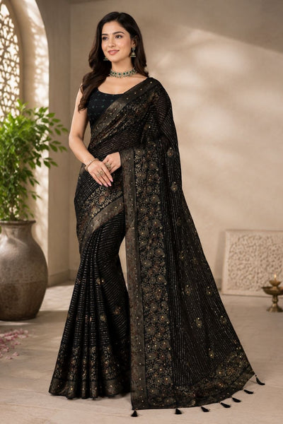 Black Georgette featuring a gorgeous Saree