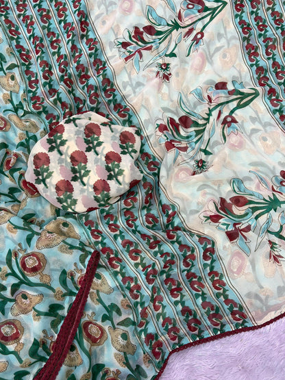 georgette flower print saree