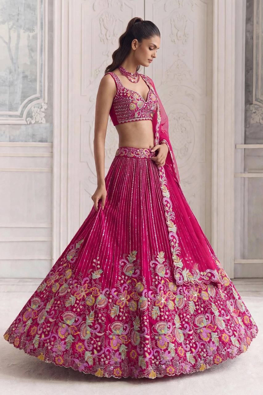 Premium Barfi Silk Coding Sequins Embroidery Lehenga Choli Set