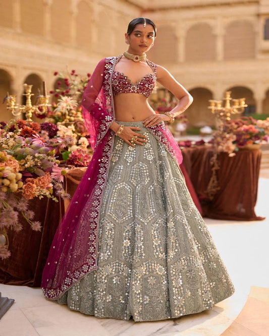 Faux Georgette  Sequence Embroidery Work Lehenga