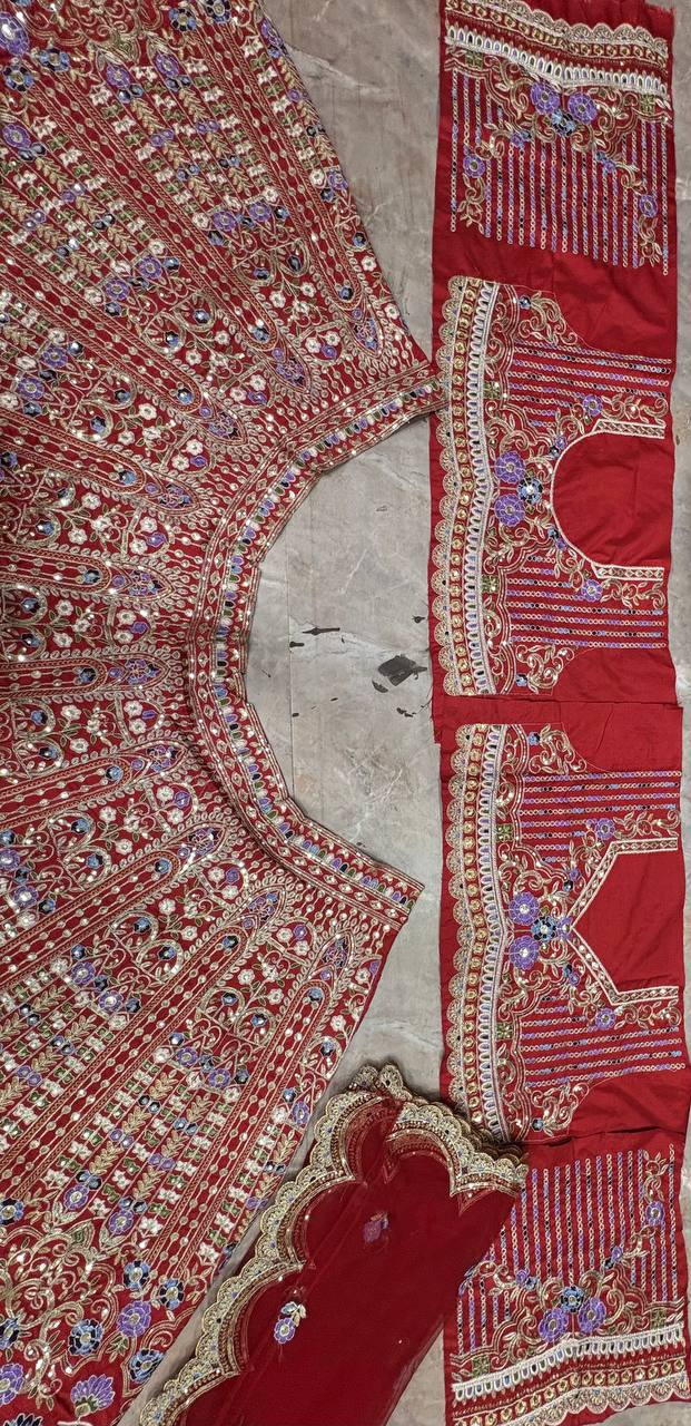 Heavy Embroidered Lehenga Choli with Coding Sequins Cut Work, Cancan & Canvas Patta | Designer Bridal Lehenga