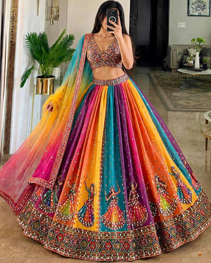 Star Georgette Digital Print & Real Mirror Work Lehenga Choli with Dupatta