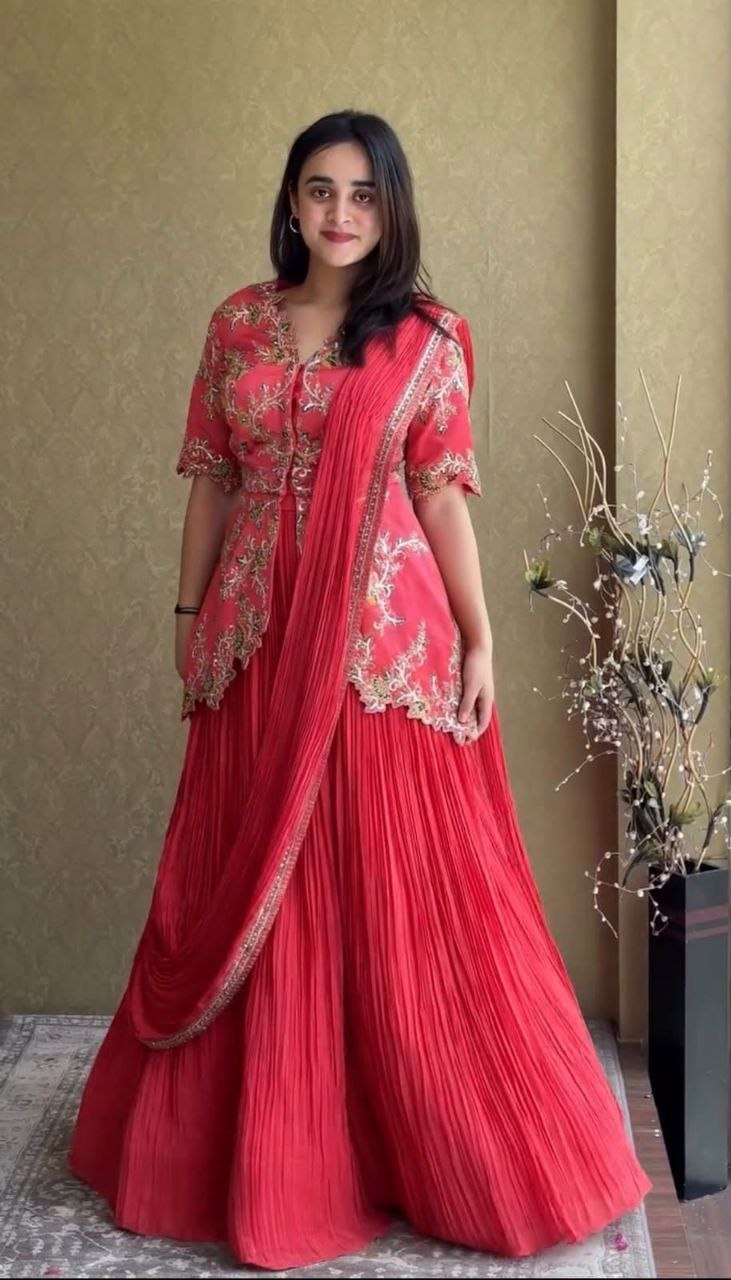 Premium Chinnon Silk Embroidered Designer Lehenga