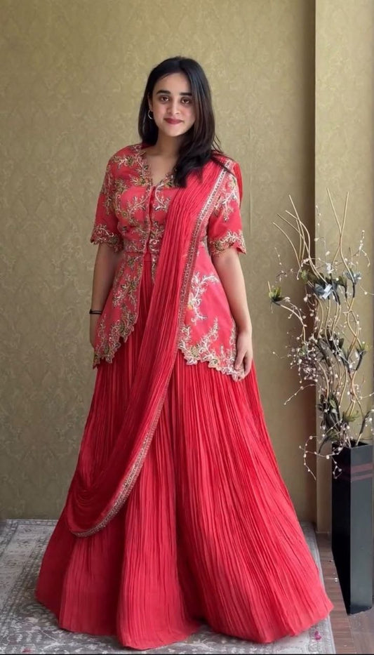 Premium Chinnon Silk Embroidered Designer Lehenga