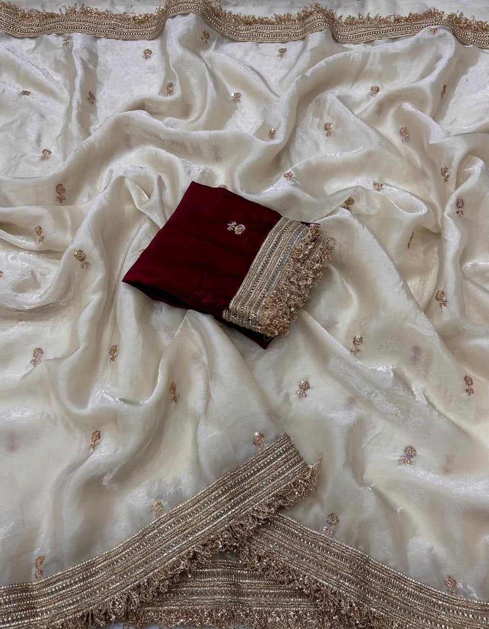 Elegant Fandy Satin Saree with Sequence Butti Work