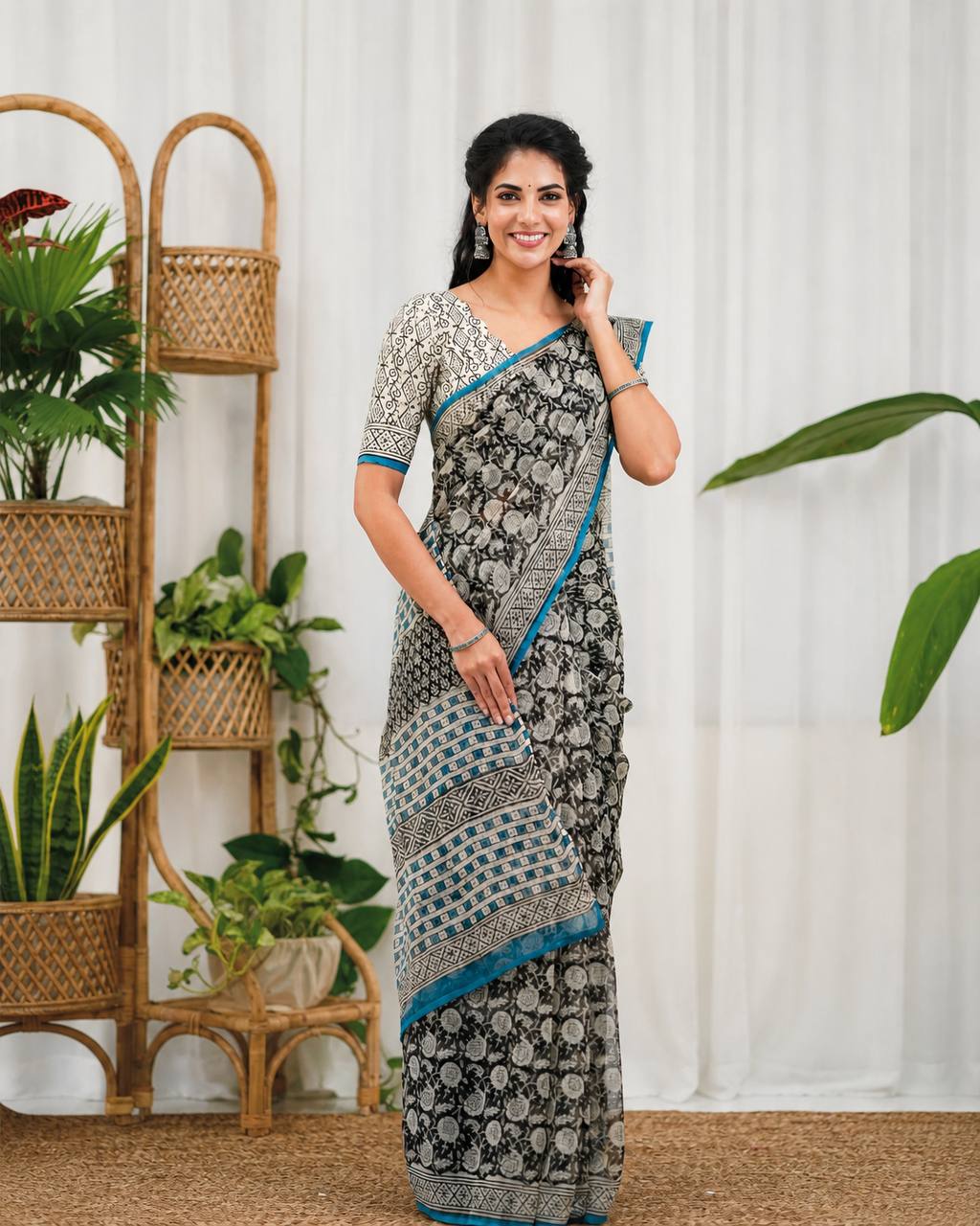 Premium Kota Doriya Digital Printed Saree with Check Weaving