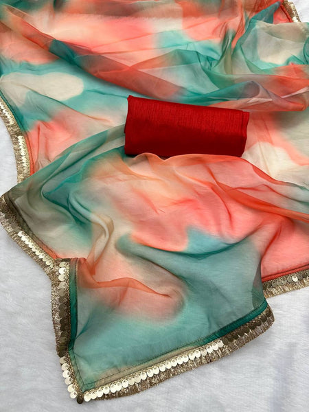 Organza with Digital printed border lace saree