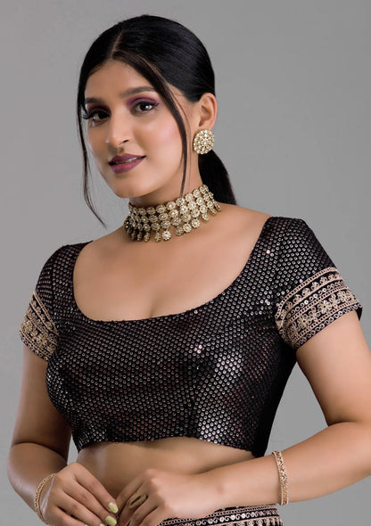 Chinnon Silk Embroidery Foil work saree with blouse with Belt