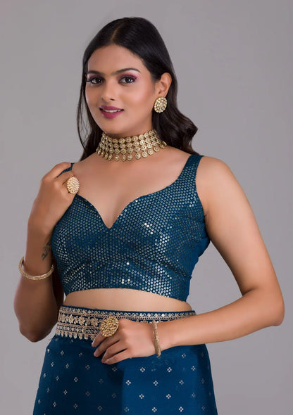 Chinnon Silk Embroidery Foil work saree with blouse with Belt