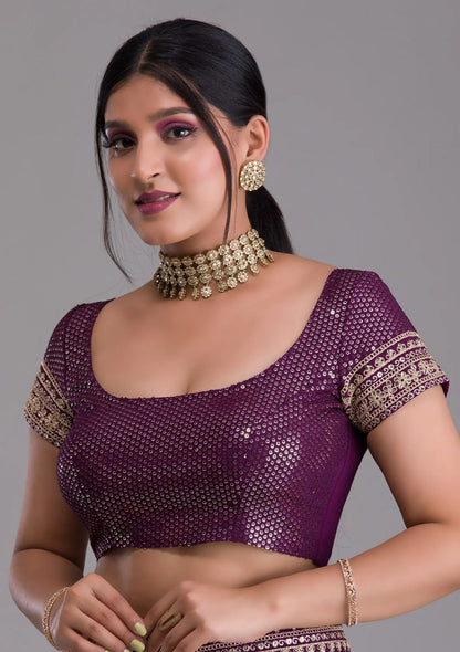 Chinnon Silk Embroidery Foil work saree with blouse with Belt
