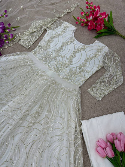 Soft Net Anarkali Gown with full Stitched for function wear