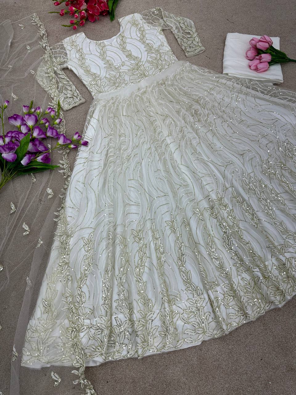 Soft Net Anarkali Gown with full Stitched for function wear