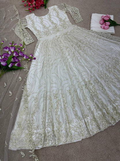 Soft Net Anarkali Gown with full Stitched for function wear
