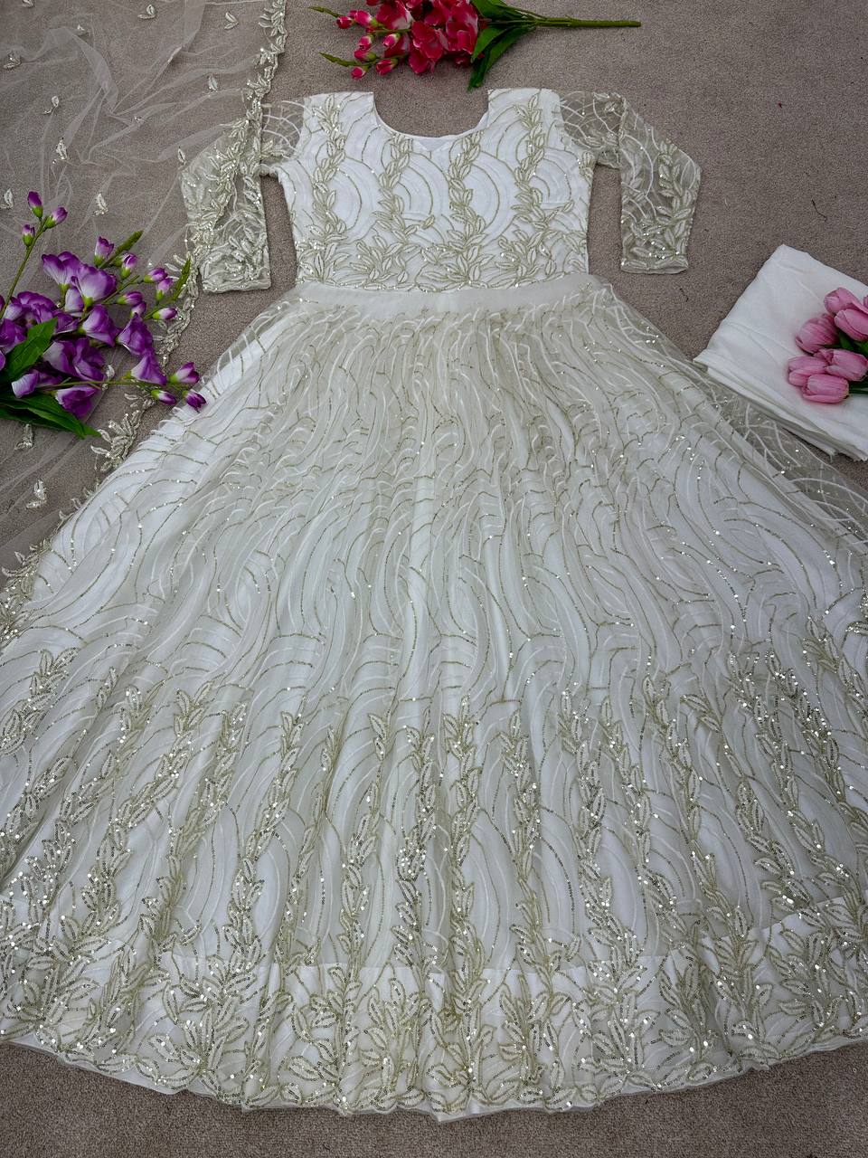 Soft Net Anarkali Gown with full Stitched for function wear