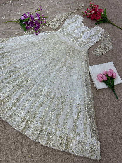 Soft Net Anarkali Gown with full Stitched for function wear