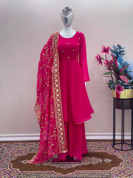 Pink color Designer Stitched Plazo Suit