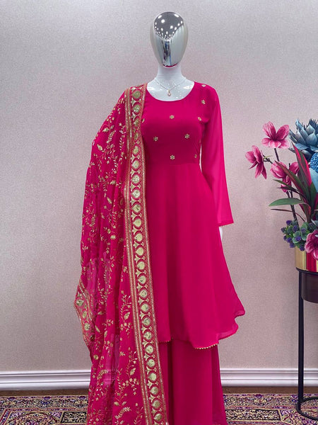 Pink color Designer Stitched Plazo Suit