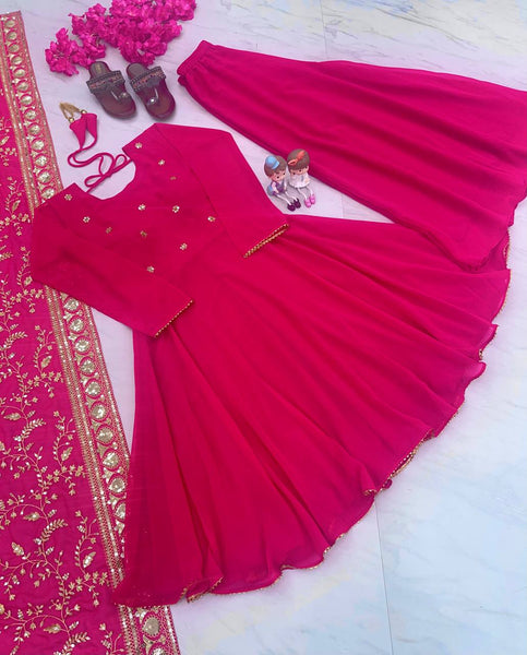 Pink color Designer Stitched Plazo Suit