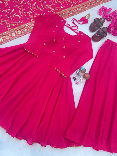 Pink color Designer Stitched Plazo Suit