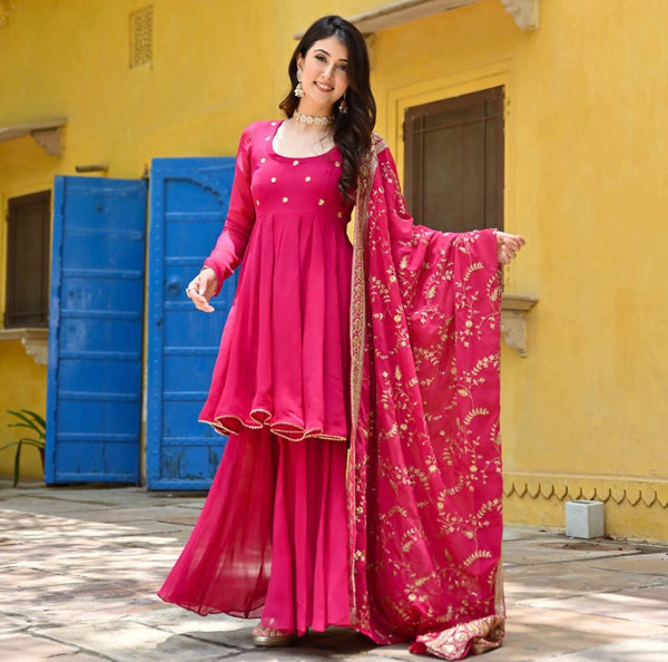 Pink color Designer Stitched Plazo Suit