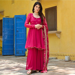 Pink color Designer Stitched Plazo Suit