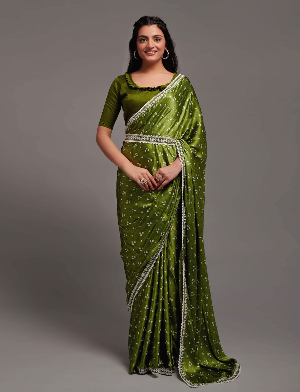 Designer Digital Print Bhandhani Saree with lace border