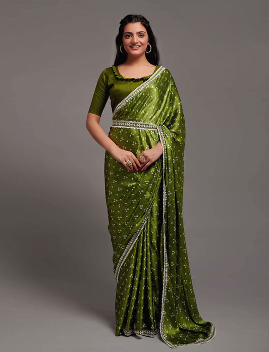 Designer Digital Print Bhandhani Saree with lace border