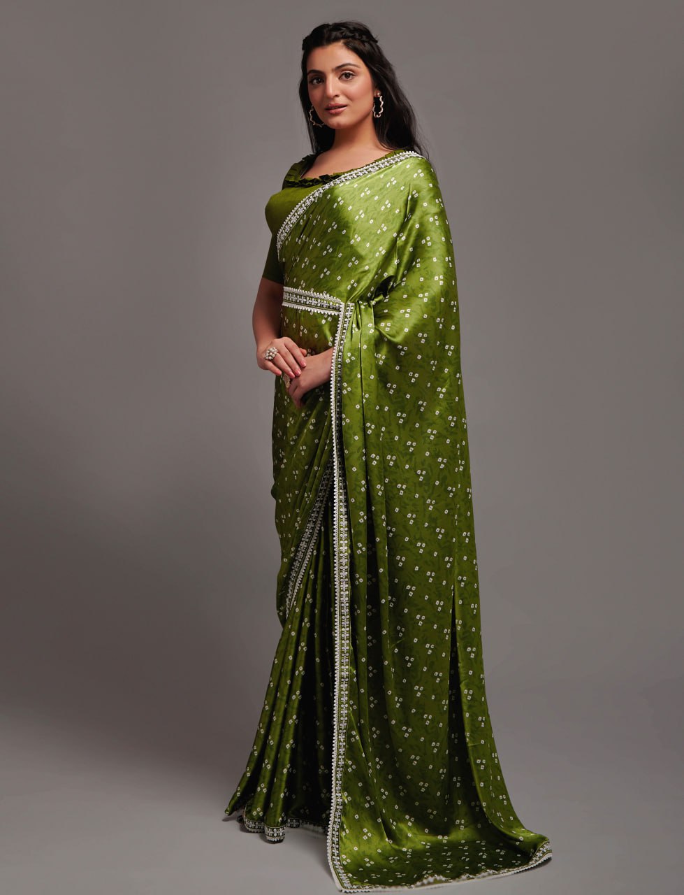 Designer Digital Print Bhandhani Saree with lace border