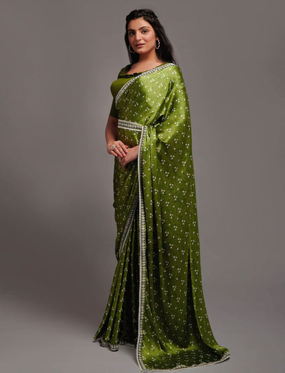Designer Digital Print Bhandhani Saree with lace border