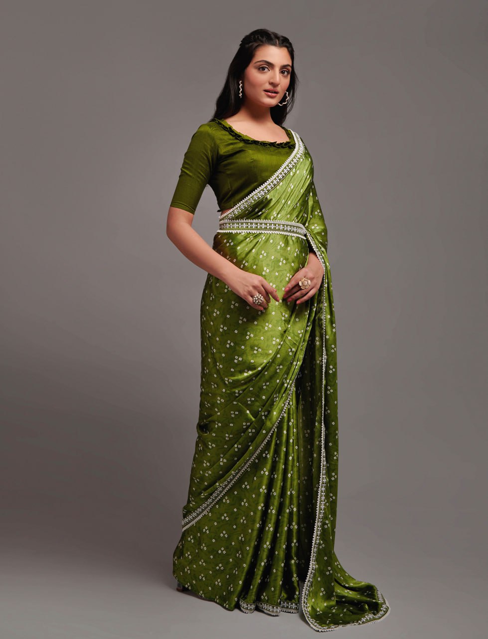 Designer Digital Print Bhandhani Saree with lace border