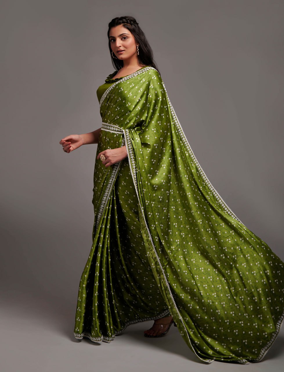 Designer Digital Print Bhandhani Saree with lace border
