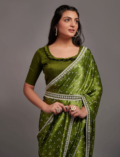 Designer Digital Print Bhandhani Saree with lace border