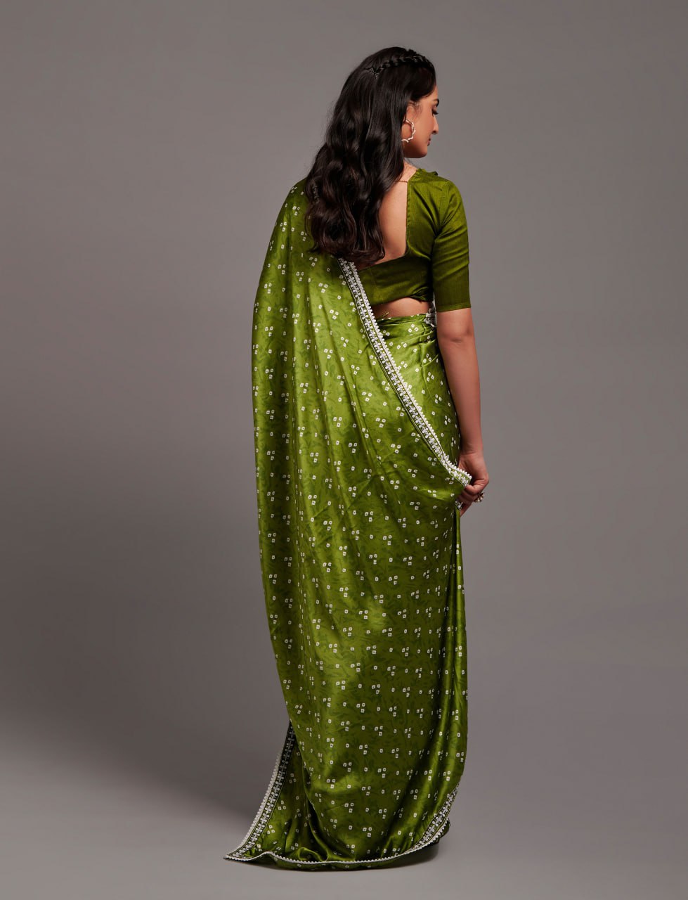 Designer Digital Print Bhandhani Saree with lace border