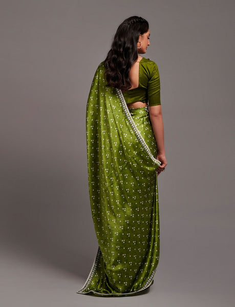 Designer Digital Print Bhandhani Saree with lace border