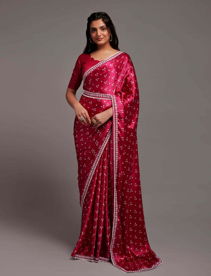 Designer Digital Print Bhandhani Saree with lace border